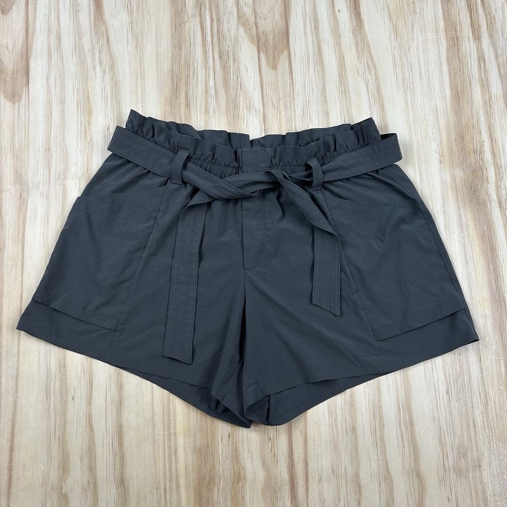 Athleta Women's 12 Gray Paperbag Waist Tie Shorts Casual High Rise